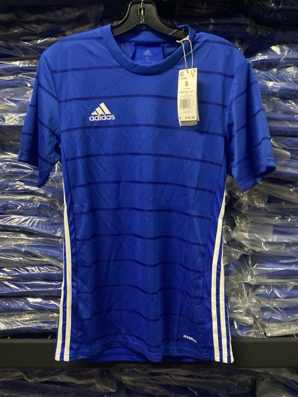 Adidas AeroReady Campeon 21 Men's Soccer Jersey Blue Striped Small NWT FT6762